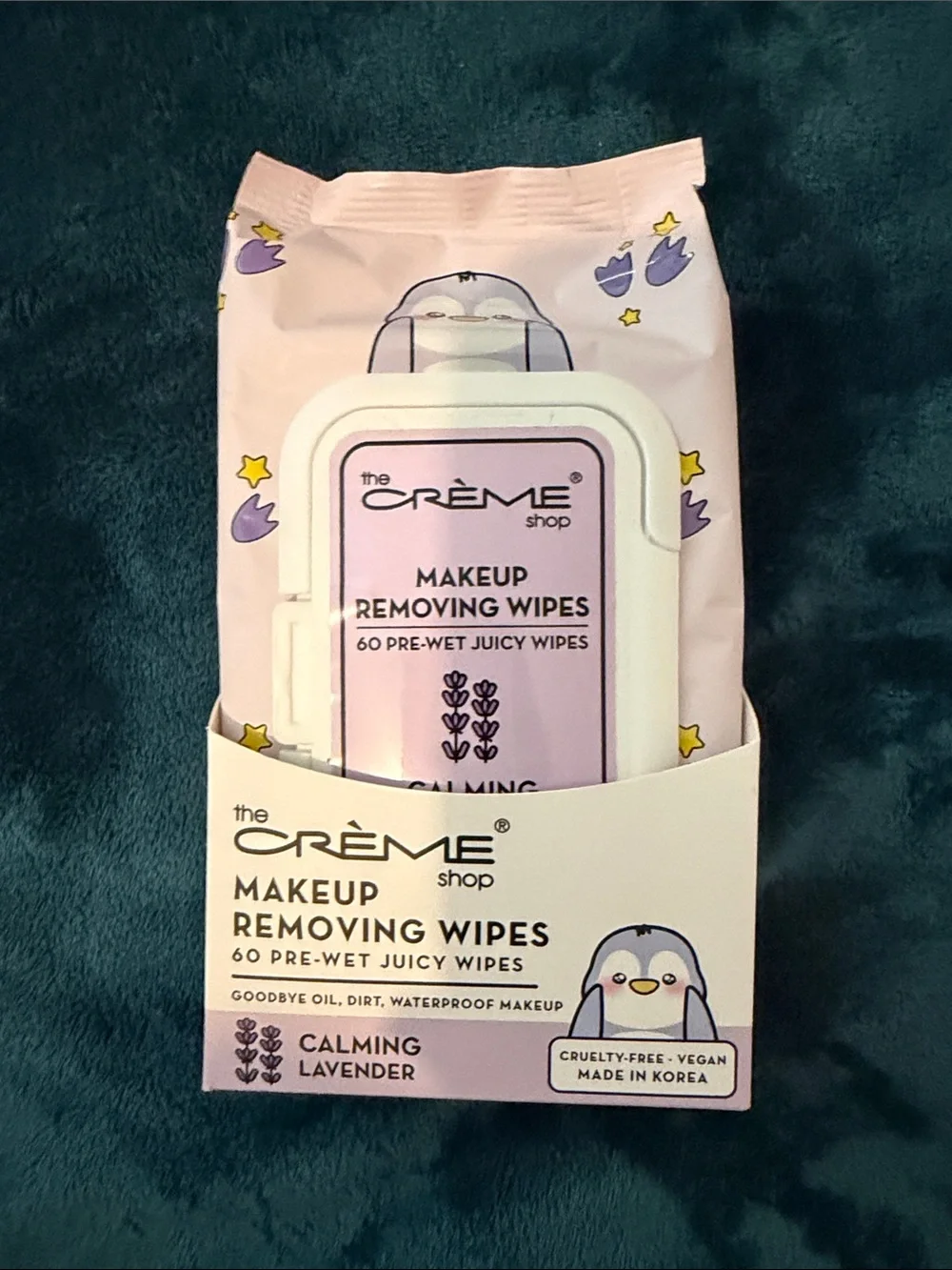The Crème Shop Purple Makeup Removing Wipes & Oval Foundation Brush Set